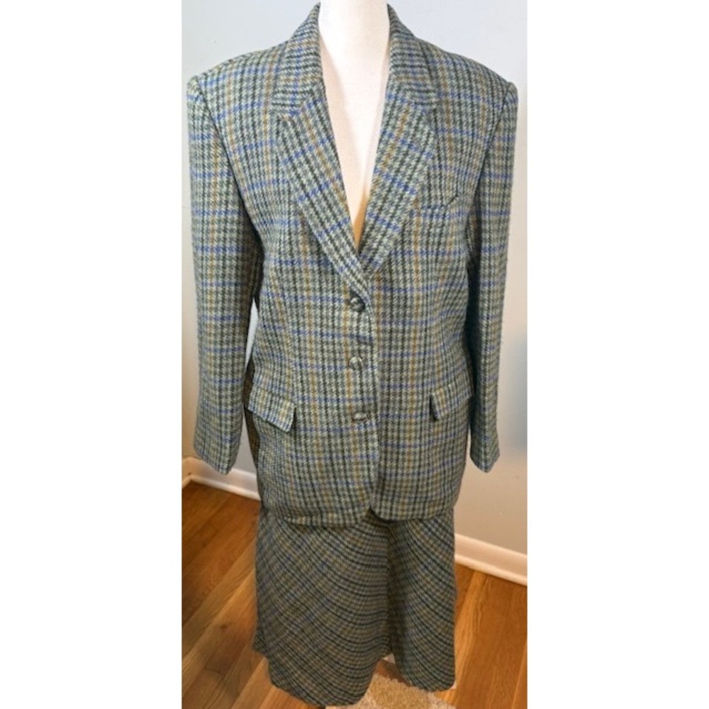 Ingeborg Vintage Japanese Wool Plaid Skirt Suit‎ Set 100% Wool Cupra Lined